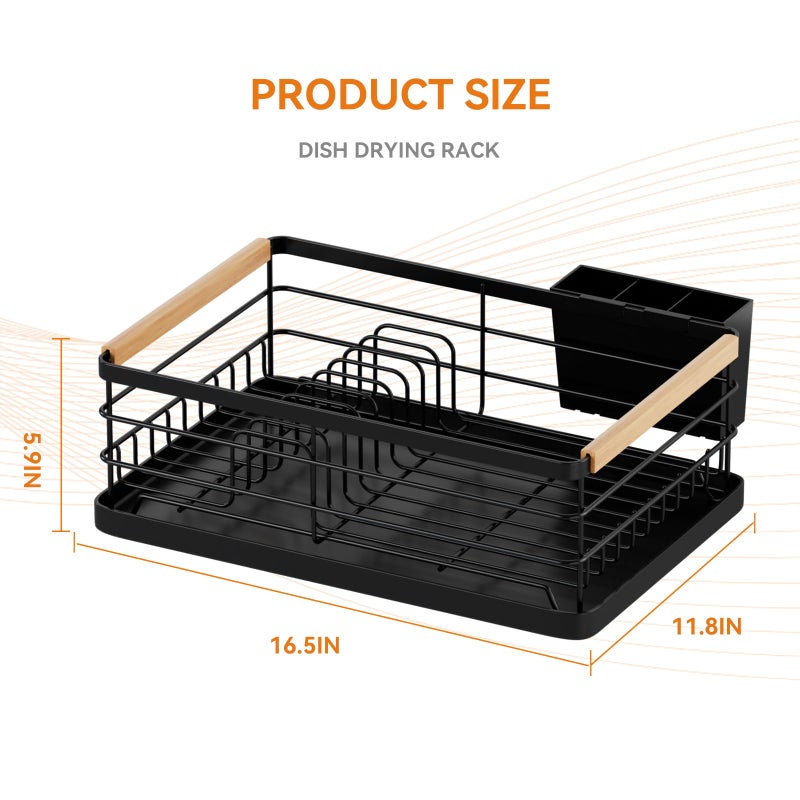 BRIAN & DANY Dish Drying Rack, Dish Racks for Kitchen Counter, Stainless Steel Dish Drainer with Removable Cutlery Holder & Drainboard, Black - Image 2